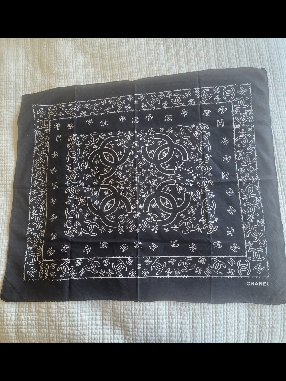 Chanel Black & White Logo Bandana Scarf